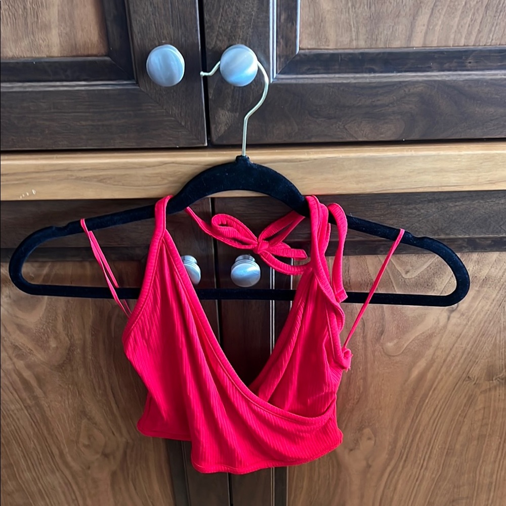 Red Wrap Halter Top